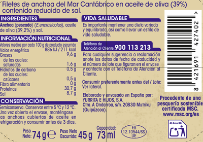 Anchoa Cant&aacute;brico en aceite de oliva Alipende 45g
