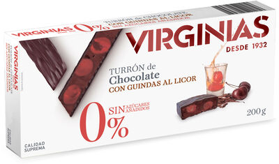 Turr&oacute;n de chocolate con guindas al licor sin az&uacute;cares a&ntilde;adidos Virginias 200g