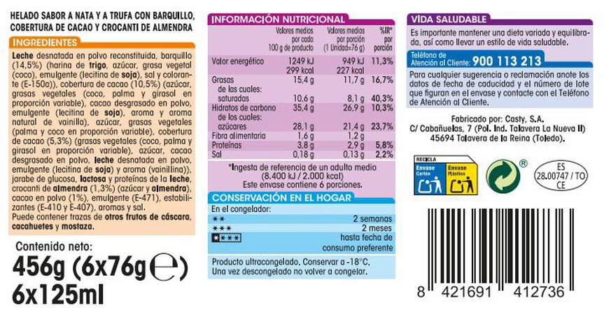 Helado cono Alipende 6 uds nata y trufa