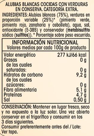 Alubia blanca con verdura Alipende 400g