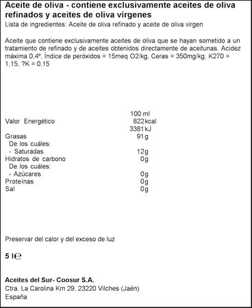 Aceite de oliva Coosur 5l 0,4º