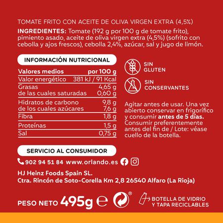 Tomate frito creaciones Orlando 495g receta suave