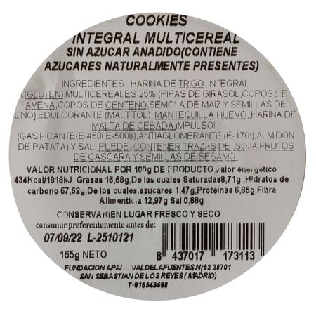Galletas integrales multicereales sin azúcar Apai 165g
