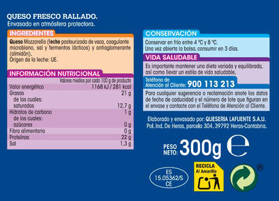 Queso mozzarella rallado Alipende 300 g