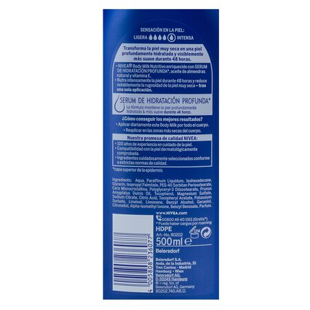 Body milk Nivea 500ml nutritivo para piel seca o muy seca