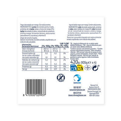 Yogur de proteina Danone Pack 4 Mango