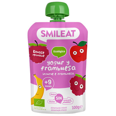 Pouch Smileat yogur y frambuesa 9meses 100g