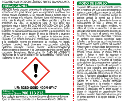 Ambientador el&eacute;ctrico Lanta recambio Flores blancas