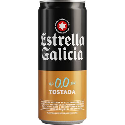 Cerveza 0,0 tostada ESTRELLA GALICIA, lata 33 cl