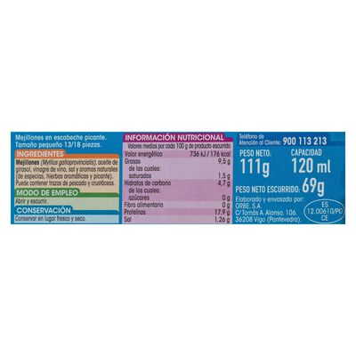 Mejillon Alipende 69g 13/18 escabeche picante