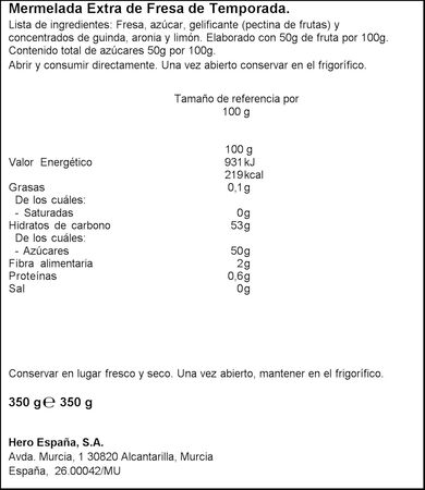 Mermelada fresas extra de temporada Hero 350g