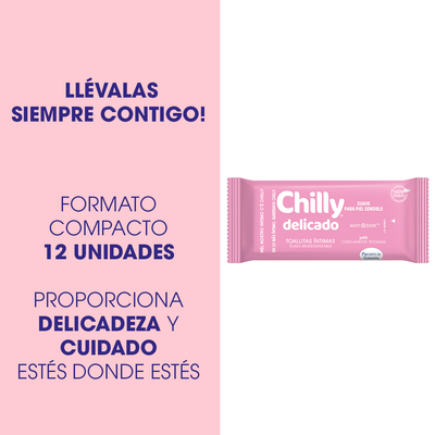 Toallitas &iacute;ntimas desechables Chilly 12 uds delicado f&oacute;rmula suave