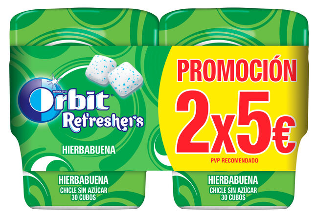 Chicles de gragea sin azúcar sabor hierbabuena Orbit 67g pack 2