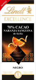 Chocolate negro 70% cacao y naranja sanguina de Sicilia Lindt 100g