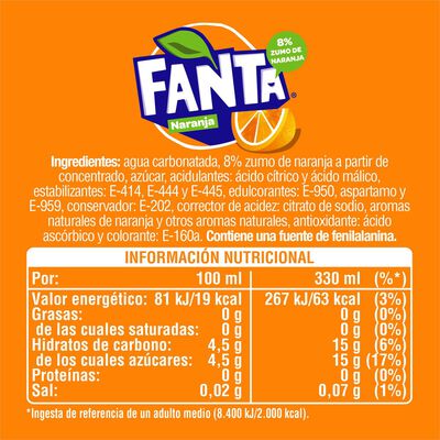 Refresco naranja Fanta lata 33cl pack 9
