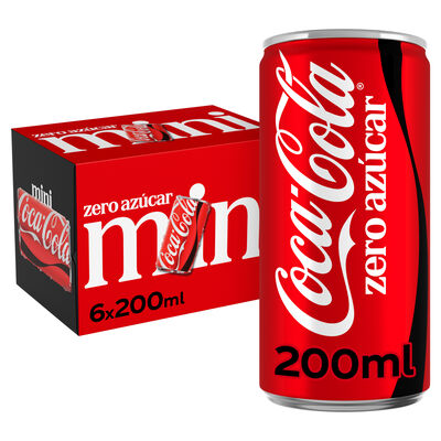 Refresco cola Coca-Cola mini lata 20cl pack 6 zero az&uacute;car