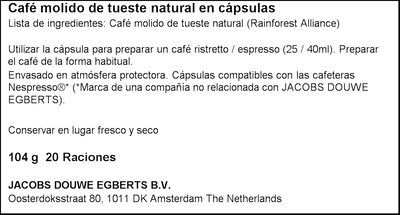 Caf&eacute; espresso barista intensidad 13 L&acute;or 20 c&aacute;psulas