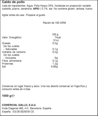 Caldo natural de pollo Gallo 1l
