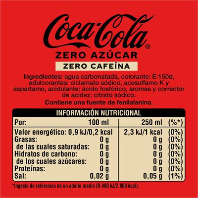 Refresco cola Coca-Cola botella 2l zero az&uacute;car zero sin cafe&iacute;na
