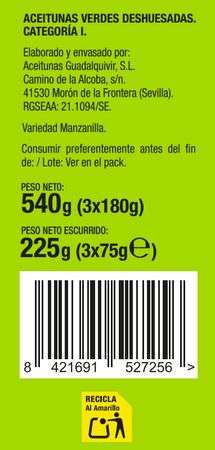 Aceitunas verdes sin hueso Alipende 75g pack 3