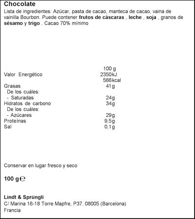 Chocolate negro Lindt excellence 100g 70% de cacao