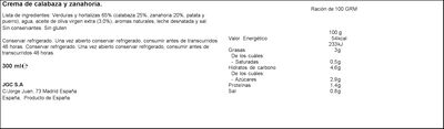 Crema calabaza y zanahoria sin gluten La Huerta 300ml