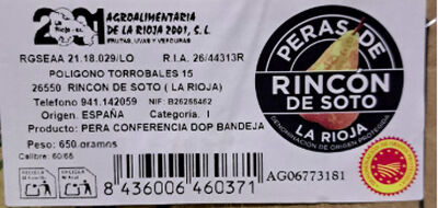 Pera conferencia DOP Rincón de Soto bandeja 650g