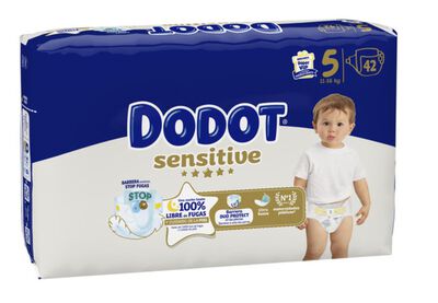 Pañal sensitive con alta absorción Dodot 42 unidades talla 5 de 11 a 16 kg