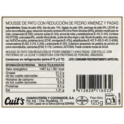 Mousse de pato con reducci&oacute;n de Pedro Xim&eacute;nez y pasas Cuit's 125g