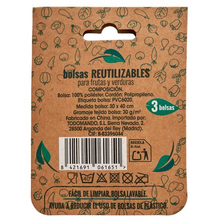 Bolsa de rejilla frutería 3 uds