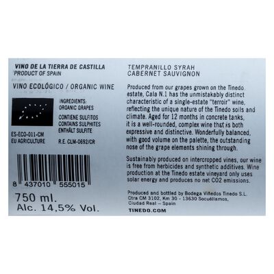 Vino tinto Castilla ecol&oacute;gico Cala N&ordm;1 tempranillo