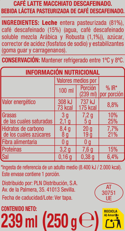 Caf&eacute; liquido Alipende 250 ml descafeinado