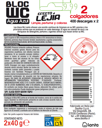Bloc WC Lanta agua azul lejía pack 2 unidades