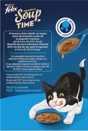 Alimento de gato soup con pescado con bacalao con at&uacute;n y con solla Felix 288g