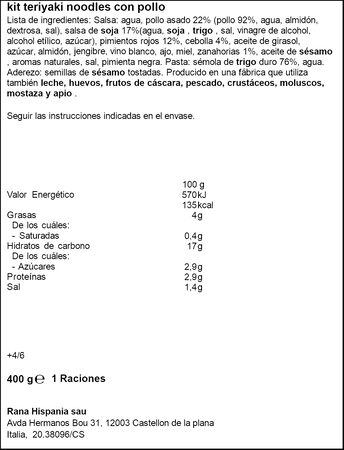 Pasta fresca kit noodles con pollo teriyaki Rana 400g