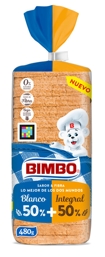 Pan molde Bimbo blanco 50% + integral 50% 460g
