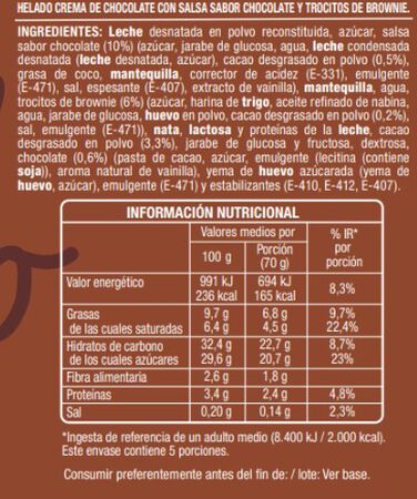 Helado Alipende 500ml chocolate brownie 