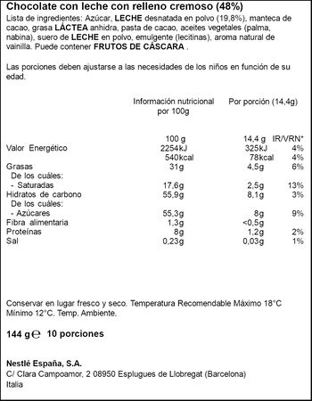 Chocolatina Nestle 144g cremosito