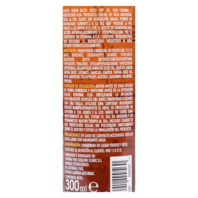 Aceite solar Bodyplus 300ml FPS 30 zanahoria