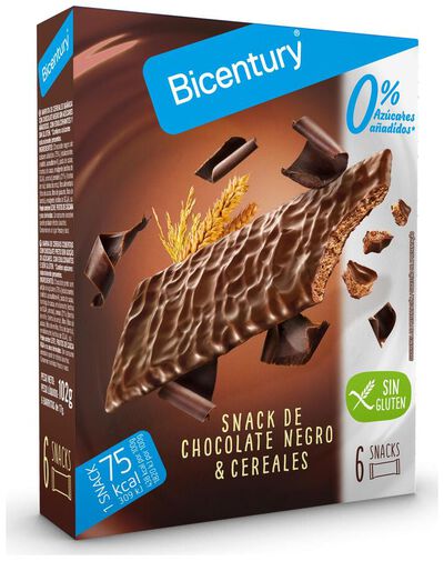 Barritas de cereales con chocolate negro sin az&uacute;cares a&ntilde;adidos Bicentury 102g