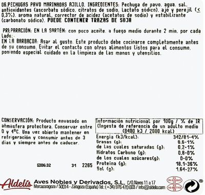 Pechuga de pavo al ajillo 450g aproximadamente