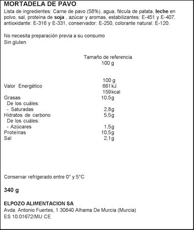 Mortadela de pavo ElPozo 340g