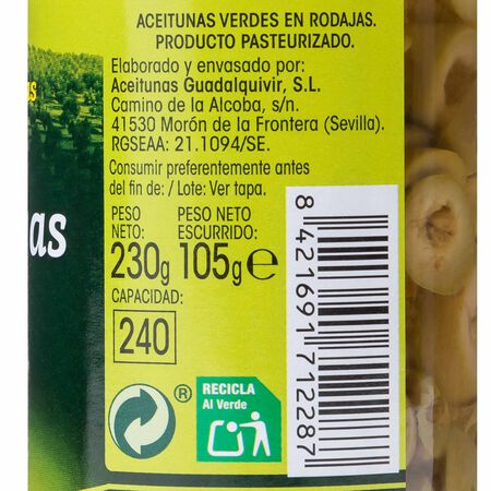 Aceitunas en rodajas Alipende 105g verde