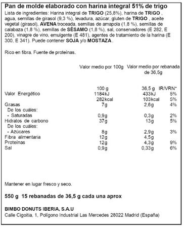 Oroweat Pan de molde Pipas girasol y calabaza 550g