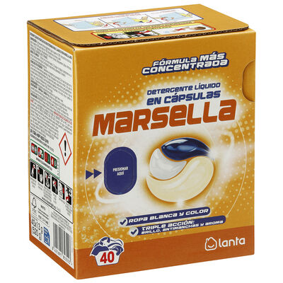 Detergente c&aacute;psilas 3en1 Lanta 40 lavados Marsella