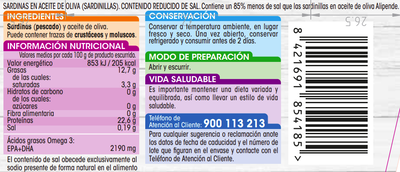 Sardinas en aceite de oliva bajas en sal Alipende 2 unidades 85g