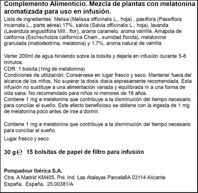Infusión con melatonina y pasiflora Pompadour 15uds