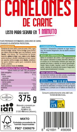 Canelones de carne Alipende 375g