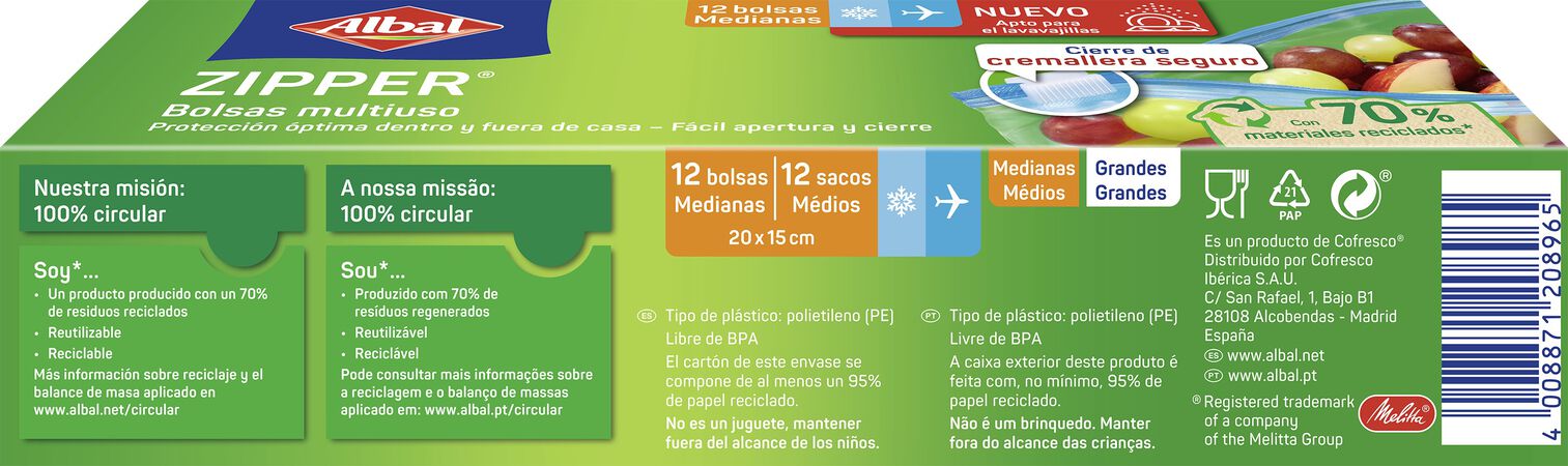 Bolsas multiusos Albal 12 uds medianas con cierre de cremallera