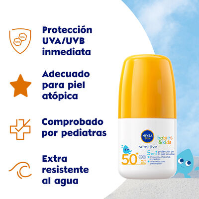Crema solar roll-on Nivea 50ml factor de protecci&oacute;n 50 babies & kids sensitive